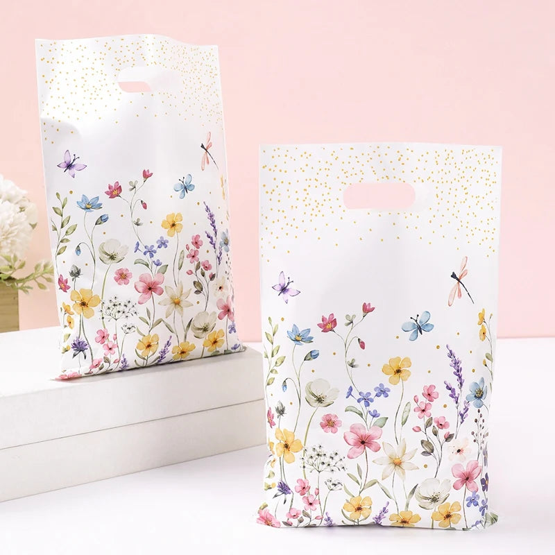 10/25/50pcs Wildflower Themed Handbag Candy Bags Spring Birthday Party Gift Packing Bag Birthday Baby Shower Girl Party Supplies
