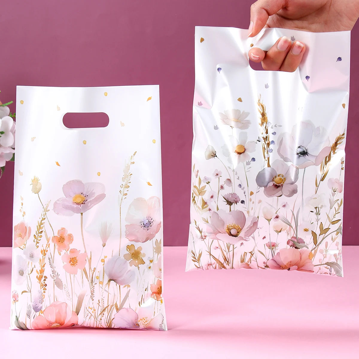 10/25/50pcs Wildflower Themed Handbag Candy Bags Spring Birthday Party Gift Packing Bag Birthday Baby Shower Girl Party Supplies