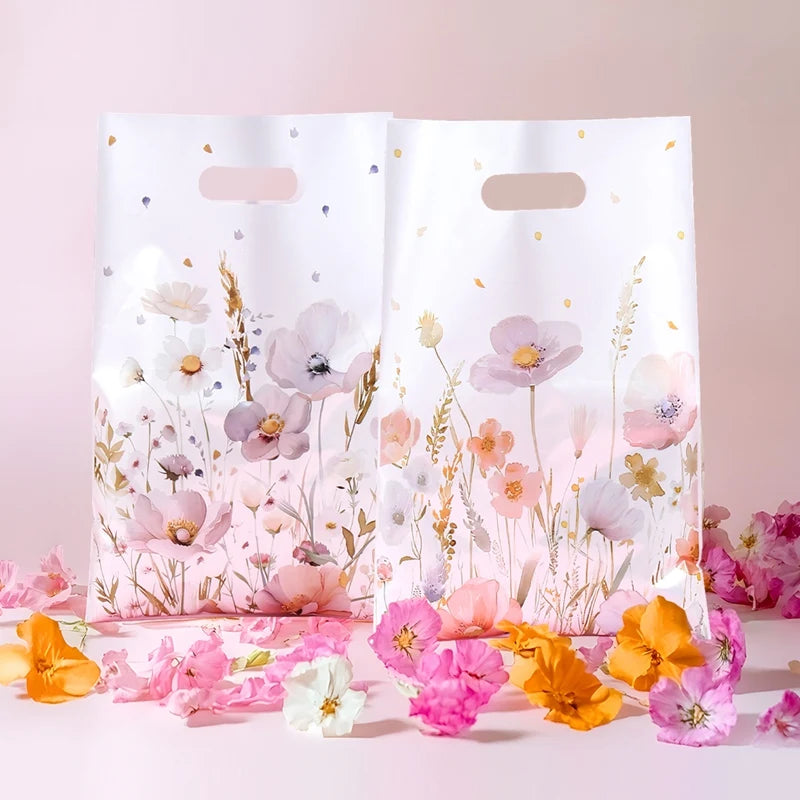 10/25/50pcs Wildflower Themed Handbag Candy Bags Spring Birthday Party Gift Packing Bag Birthday Baby Shower Girl Party Supplies