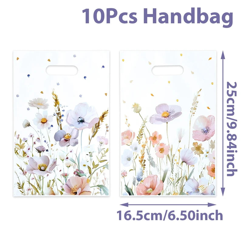 10/25/50pcs Wildflower Themed Handbag Candy Bags Spring Birthday Party Gift Packing Bag Birthday Baby Shower Girl Party Supplies