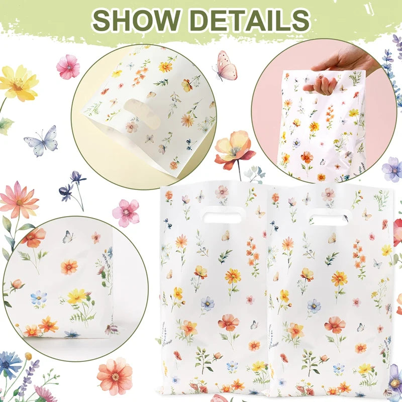 10/25/50pcs Wildflower Themed Handbag Candy Bags Spring Birthday Party Gift Packing Bag Birthday Baby Shower Girl Party Supplies