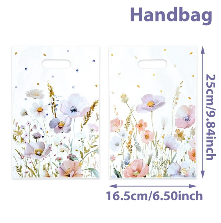10/25/50pcs Wildflower Themed Handbag Candy Bags Spring Birthday Party Gift Packing Bag Birthday Baby Shower Girl Party Supplies
