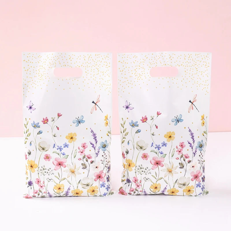 10/25/50pcs Wildflower Themed Handbag Candy Bags Spring Birthday Party Gift Packing Bag Birthday Baby Shower Girl Party Supplies