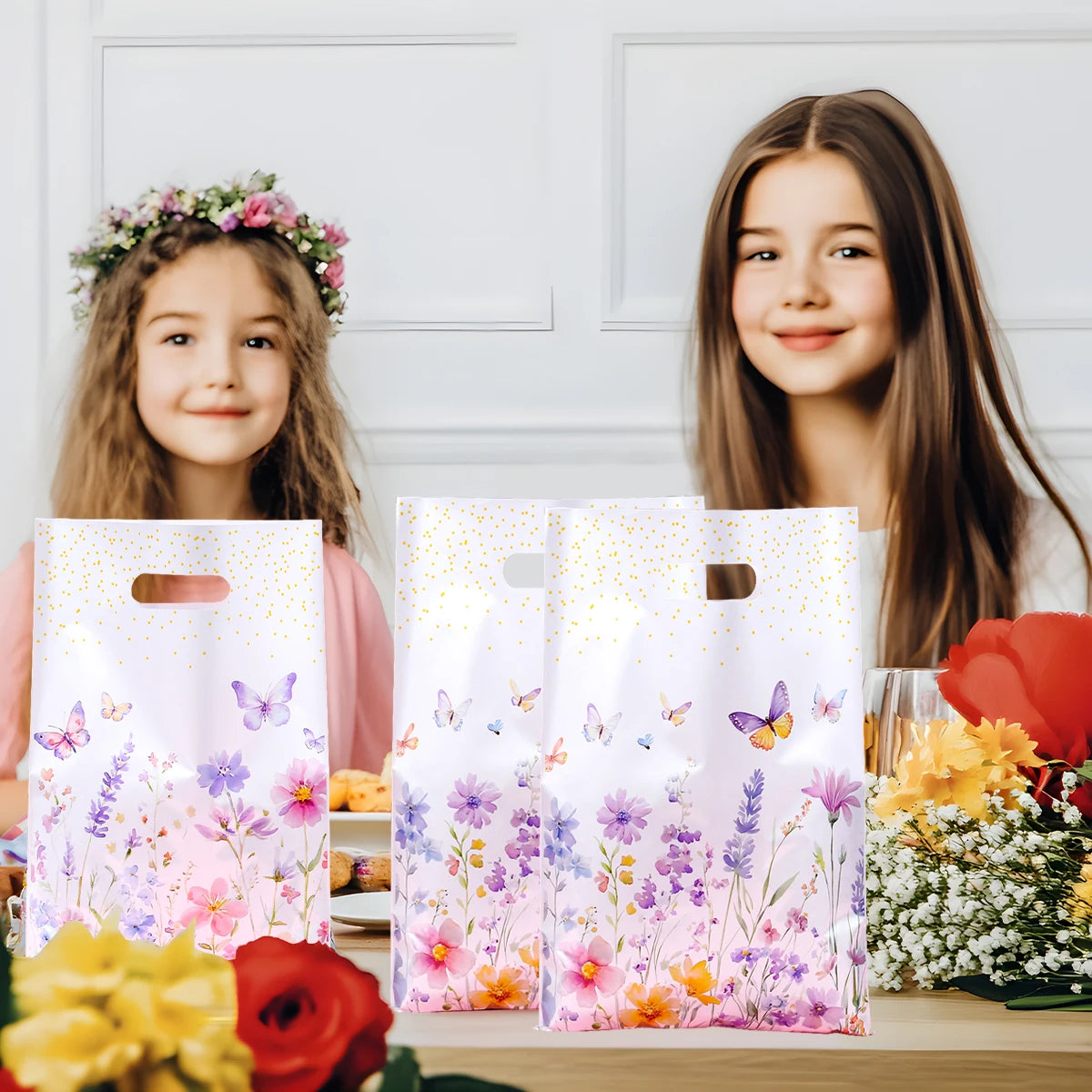 10/25/50pcs Wildflower Themed Handbag Candy Bags Spring Birthday Party Gift Packing Bag Birthday Baby Shower Girl Party Supplies